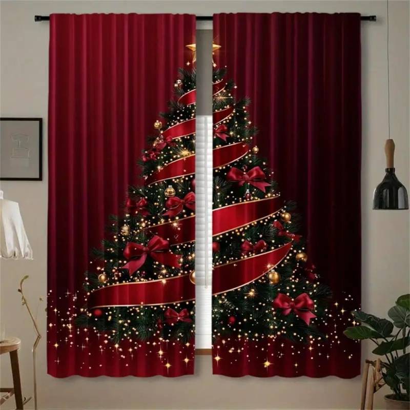2-teiliges Set Weihnachtsvorhänge mit Weihnachtsmann-Motiv, Digitaldruck, Stangentaschen-Design, Polyester, perfekt für Wohnzimmer, Küche und Schlafzimmer W50 X H130(CM)X2&Hook von Joom DACH