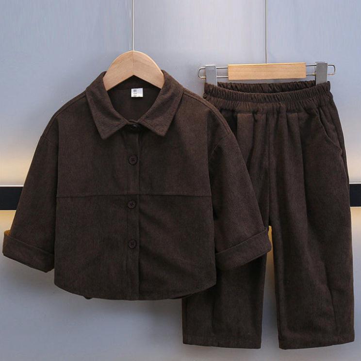 2-teiliges Set für Jungen aus Cord für Kinder, modische Langarmjacken und weite, lässige Jogginghosen für Frühling und Herbst im koreanischen Stil 80 kaffeebraun von Joom DACH