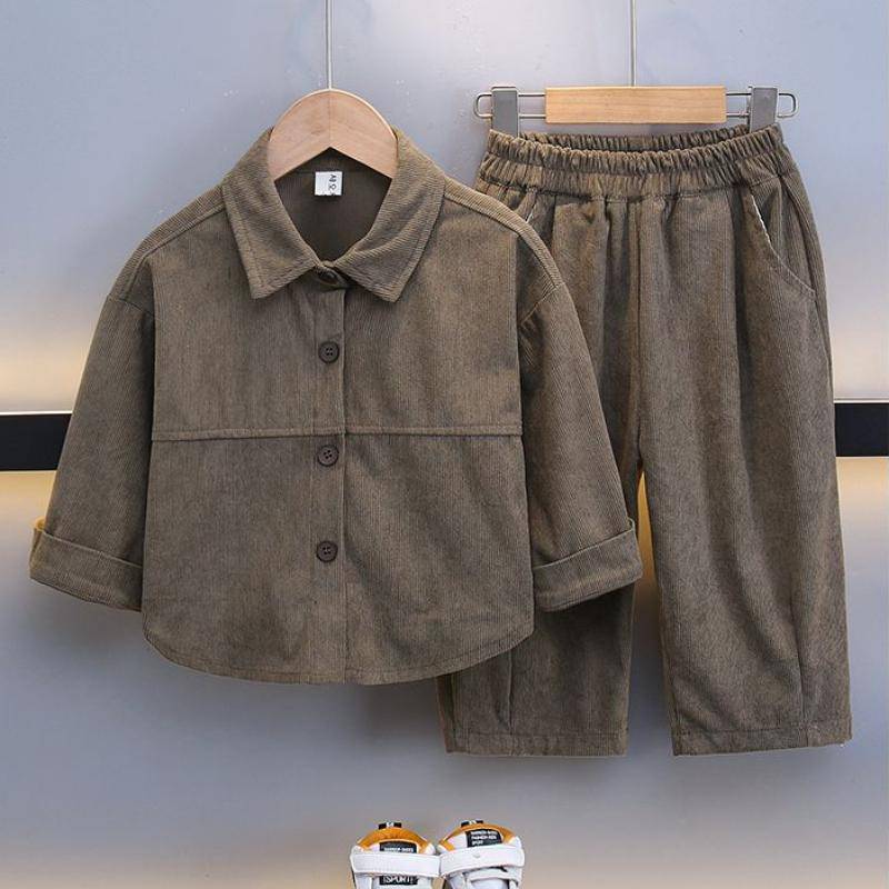 2-teiliges Set für Jungen aus Cord für Kinder, modische Langarmjacken und weite, lässige Jogginghosen für Frühling und Herbst im koreanischen Stil 90 dunkelgrüne von Joom DACH