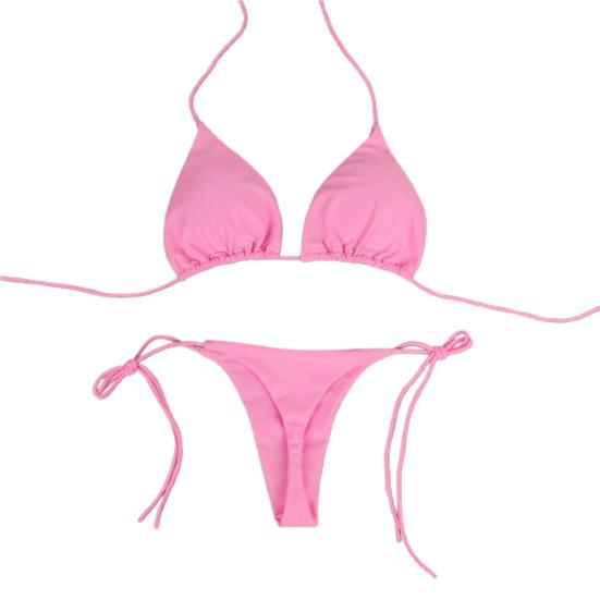 2-teiliges Set in Übergröße, einfarbiger Neckholder-Tanga-Bikini XL rosa von Joom DACH