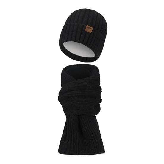 2-teiliges Set mit Wintermütze und Schal für Damen und Herren, dicke, mit Plüsch gefütterte, kältebeständige Beanie, Unisex-Halsschutz, Outdoor-Ski-/Skating-/Radfahren-Schal-/Mützen-Set schwarz von Joom DACH
