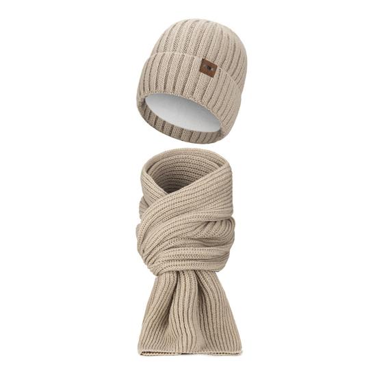 2-teiliges Set mit Wintermütze und Schal für Damen und Herren, dicke, mit Plüsch gefütterte, kältebeständige Beanie, Unisex-Halsschutz, Outdoor-Ski-/Skating-/Radfahren-Schal-/Mützen-Set hellbeige von Joom DACH