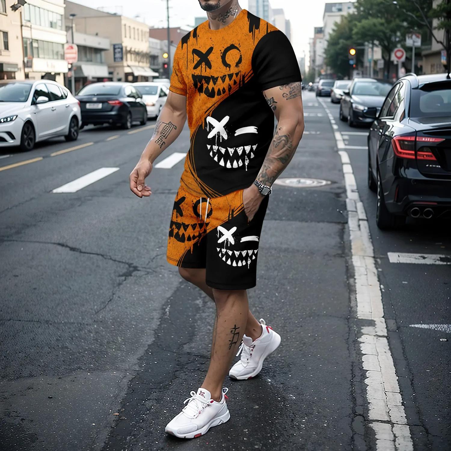 2-teiliges Sommer-Urlaubs-Outfit-Set für Herren mit Ankermuster, kurzärmliges T-Shirt mit Farbblock-Design für Herren und lässiges Shorts-Set mit Taschen 3XL von Joom DACH