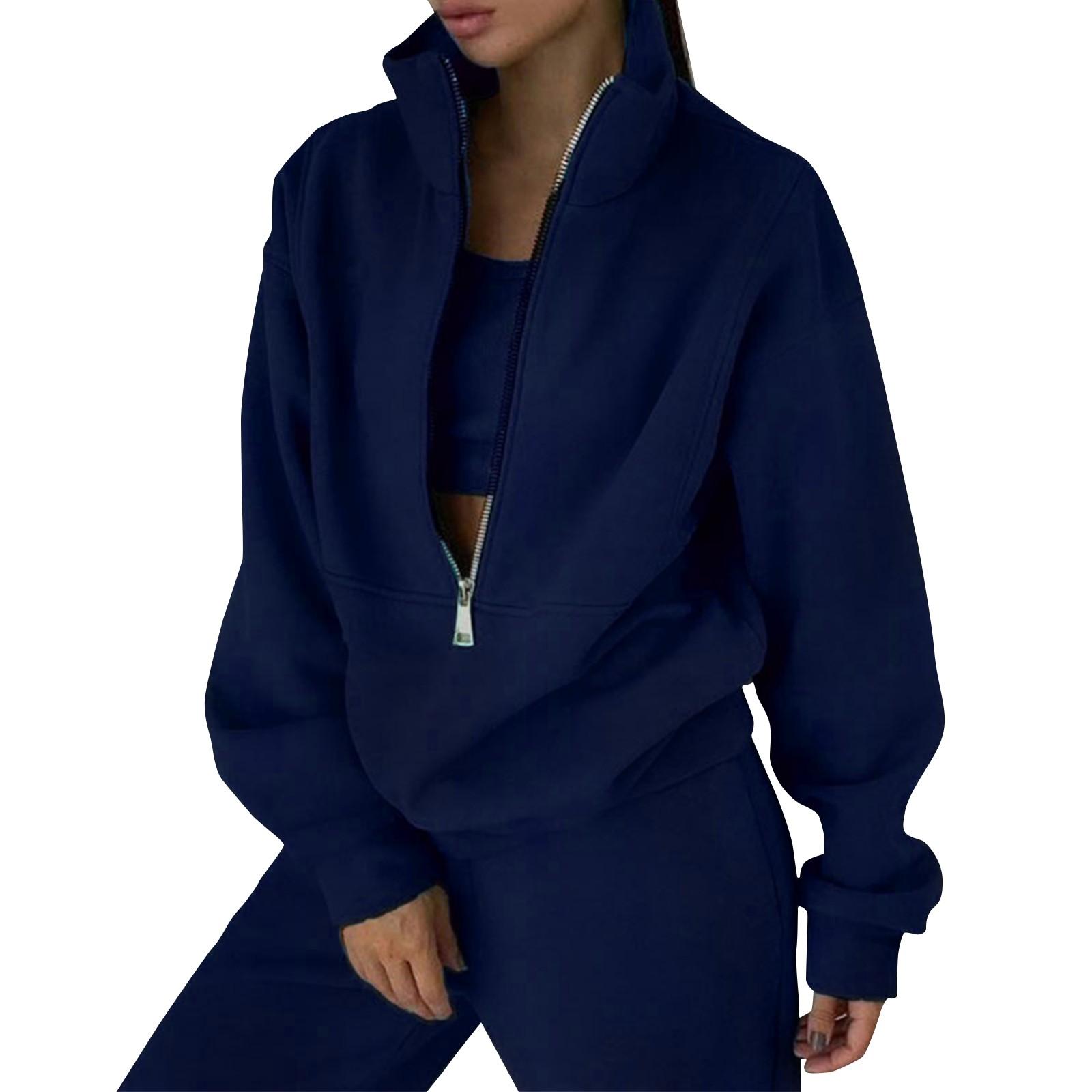 2-teiliges Trainingsanzug-Set für Damen, mit halbem Reißverschluss, langen Ärmeln, übergroßem Sweatshirt und Bleistifthose, Jogginghose mit weitem Bein XL von Joom DACH