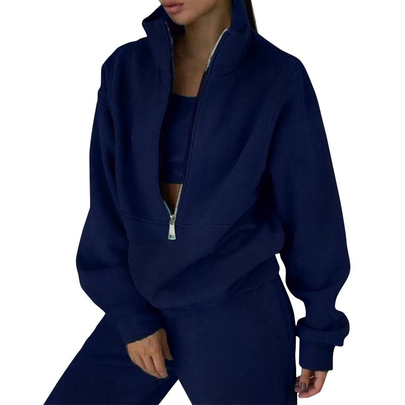 2-teiliges Trainingsanzug-Set für Damen, mit halbem Reißverschluss, langen Ärmeln, übergroßem Sweatshirt und Bleistifthose, Jogginghose mit weitem Bein XL von Joom DACH