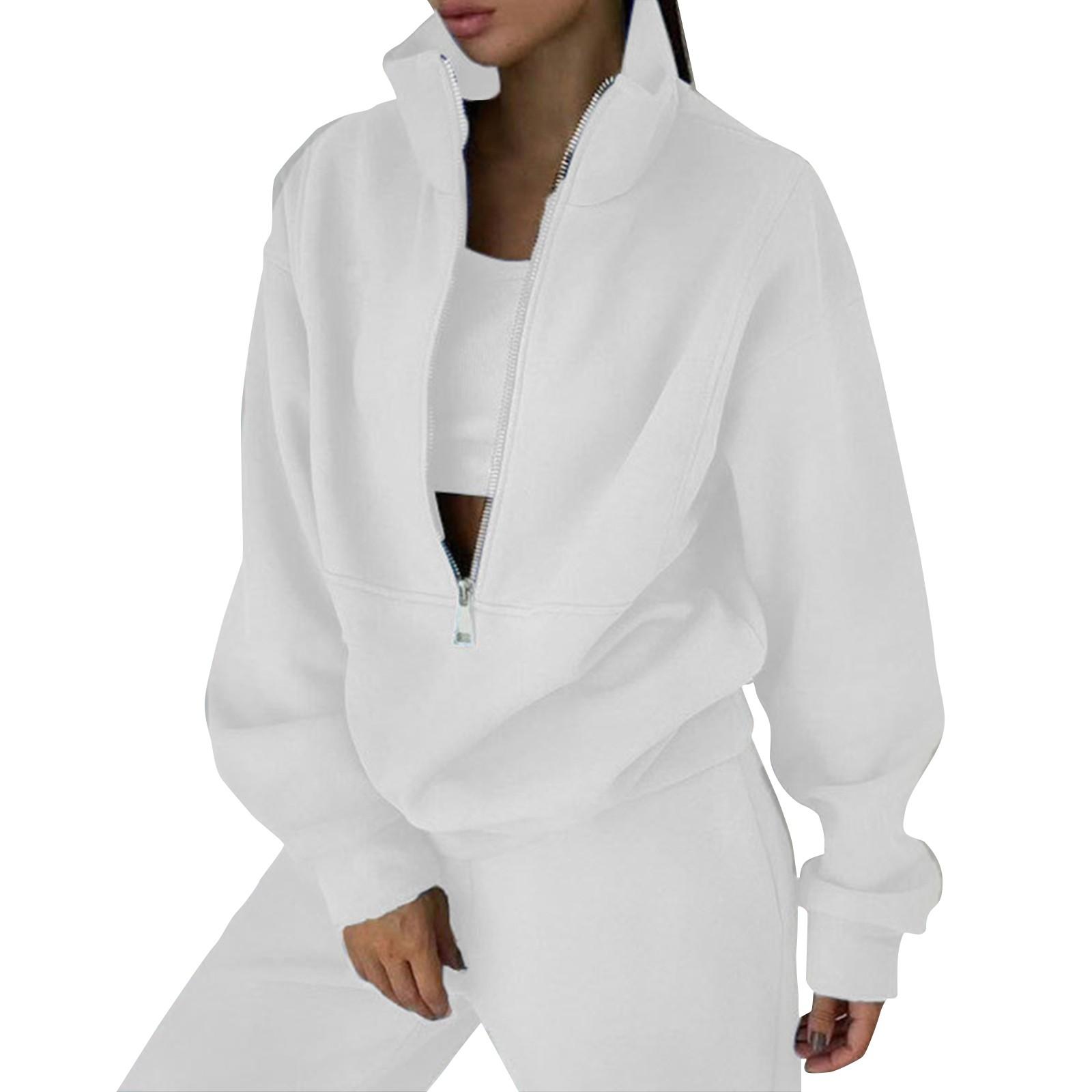 2-teiliges Trainingsanzug-Set für Damen, mit halbem Reißverschluss, langen Ärmeln, übergroßem Sweatshirt und Bleistifthose, Jogginghose mit weitem Bein XL von Joom DACH