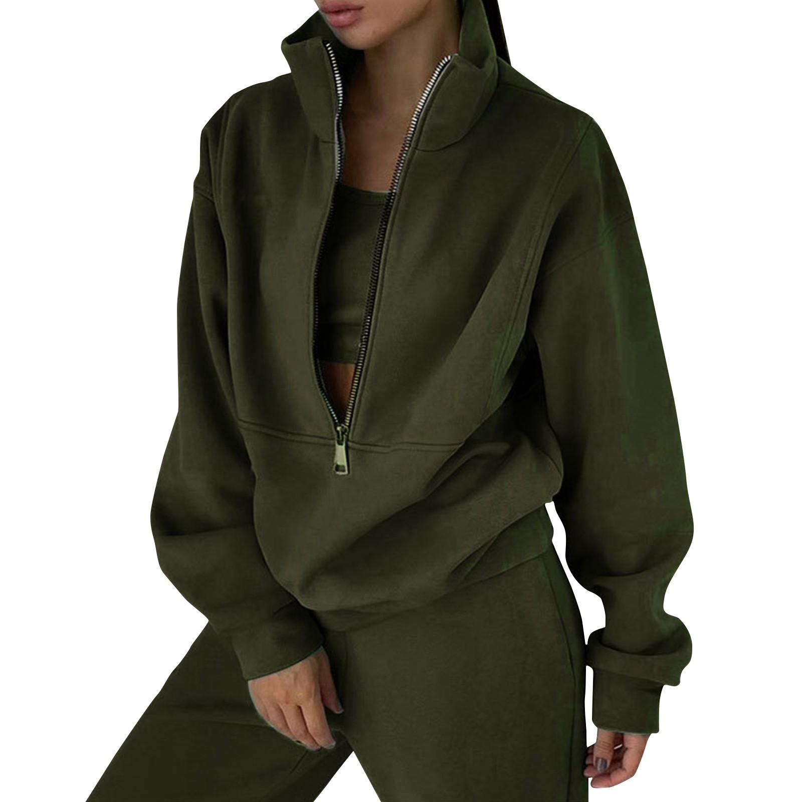 2-teiliges Trainingsanzug-Set für Damen, mit halbem Reißverschluss, langen Ärmeln, übergroßem Sweatshirt und Bleistifthose, Jogginghose mit weitem Bein XXXL von Joom DACH