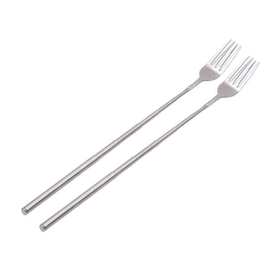 2-teiliges ausziehbares Gabelset, Teleskopgabel aus Edelstahl, verstellbare ausziehbare Gabel, 22,1 bis 65,6 cm, einziehbare Tafelgabel mit langem Griff für Grillobst Fork von Joom DACH