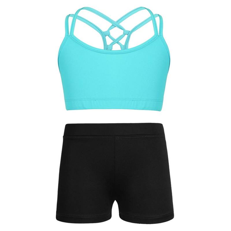 2-teiliges sportliches Tanz-Outfit für Mädchen und Kinder, ärmelloses Oberteil mit dehnbaren Shorts, Set für Tanz, Workout, Gymnastik 11-12 Years minze, grüne von Joom DACH