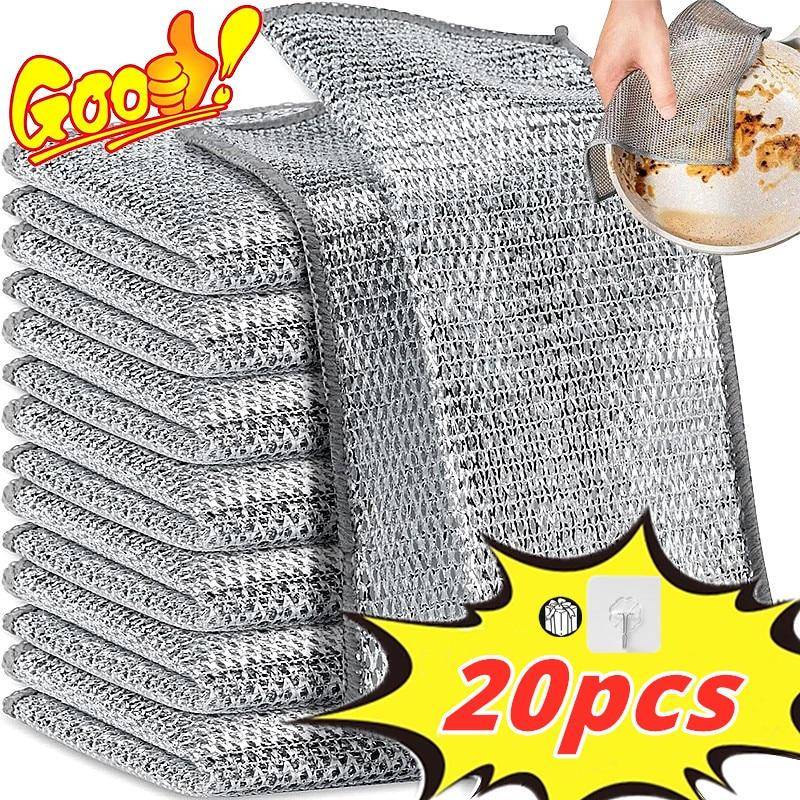 20/1 stücke Magisches Reinigungstuch Verdicktes doppelseitiges Metall-Silberdraht-Lappen Küchengeschirr-Topfwaschlappen Handtuch-Reinigungswerkzeuge 2PCS Single Layer von Joom DACH
