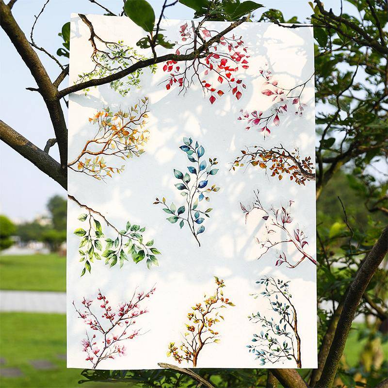 20 Blatt Zweig- und Blattwachstum Vintage Pflanzenmaterial Collage PET-Aufkleber Kreative DIY Scrapbooking Label Journal Schreibwaren von Joom DACH
