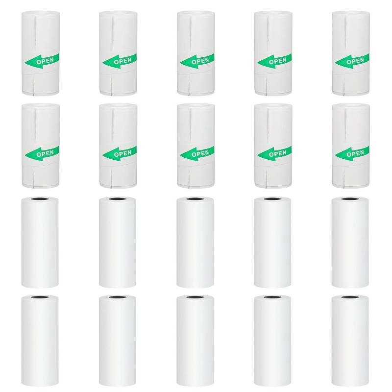 20 Rollen Thermo-Fotopapier, 10 Rollen Thermopapier + 10 Rollen Druck-Haftaufkleber, 5,7 x 25 mm, Mini-Druckerpapier weiß von Joom DACH