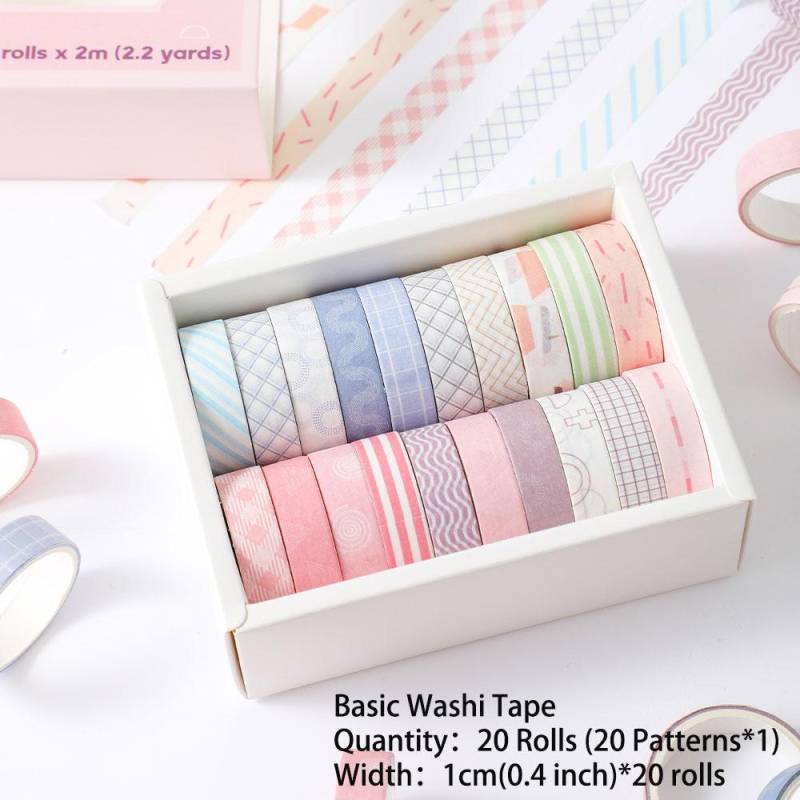 20 Rollen Washi Tape Set Einfaches dünnes Masking Tape für DIY Kunsthandwerk Geschenkverpackung Journaling Scrapbooking Beschriftung Codierung Deko rosa von Joom DACH