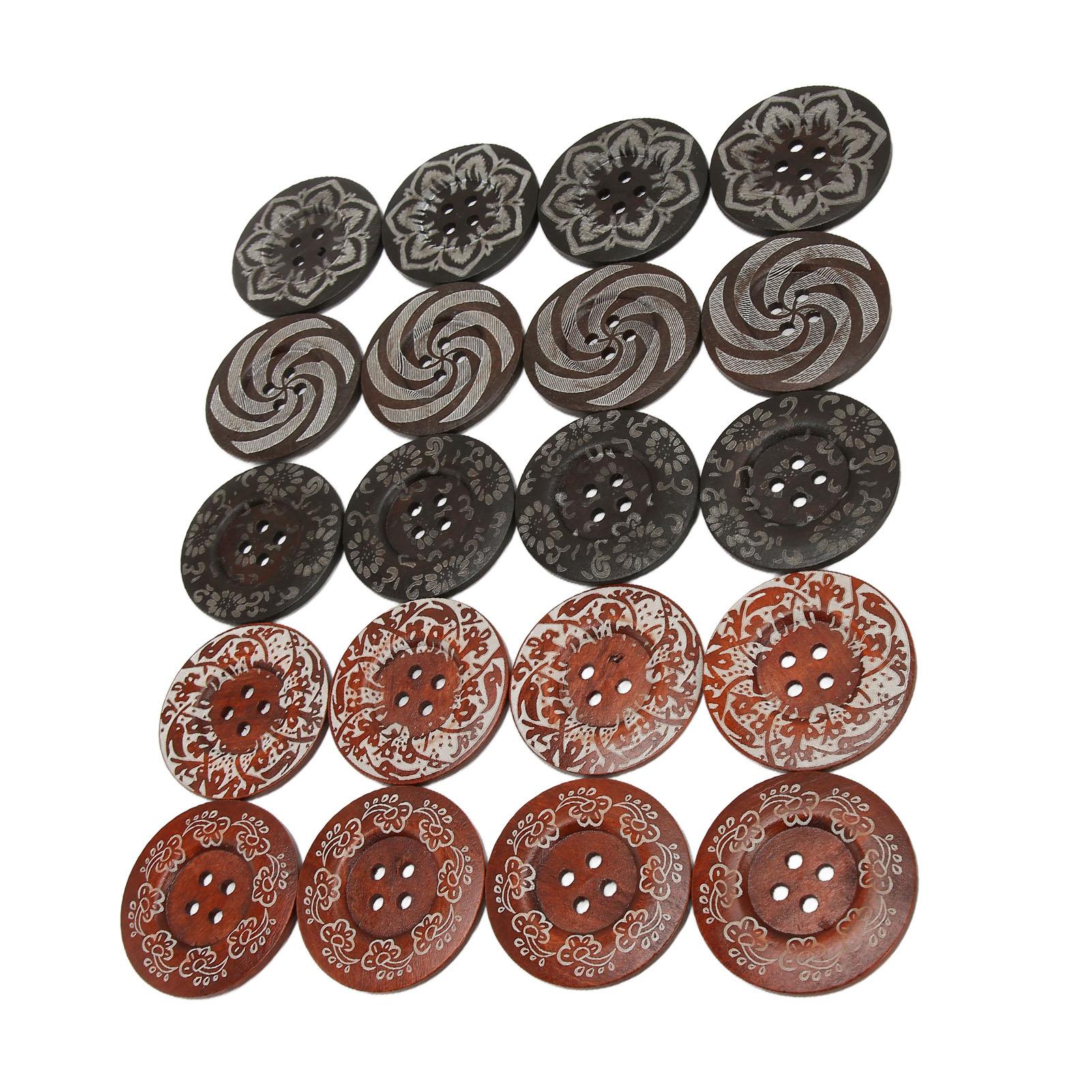 20 Stück Holzknöpfe 4 Löcher Schöne strukturierte Muster Runde dekorative Knöpfe zum Nähen von Joom DACH