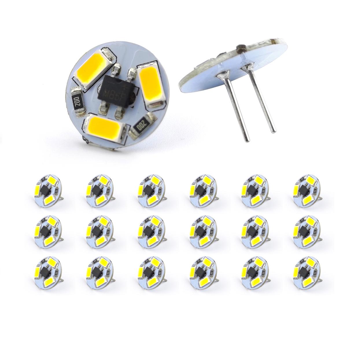 20 Stück Runde 12 V G4 Mini LED 3 LEDS SMD5730 PCB Dunstabzugshaube LED-Glühbirne Weiß Warmweiß Kristall Licht Kronleuchter Beleuchtung Glühbirnen 20PCS WARM WHITE LED BULB von Joom DACH