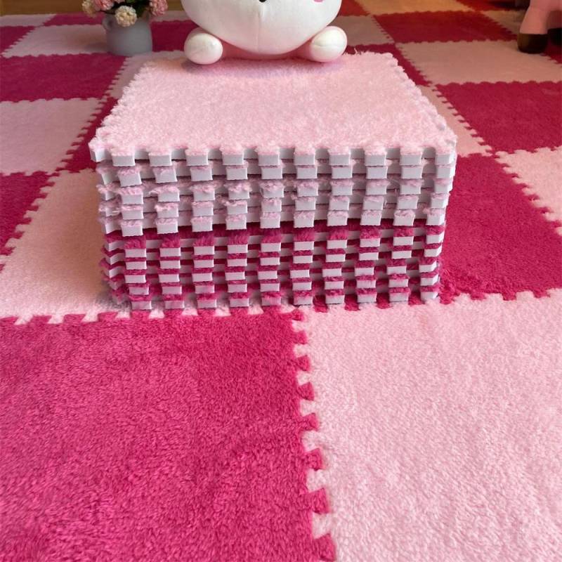 20 Stück Weicher Plüsch Kinderteppich Baby Spielmatte Kinderteppiche Spielzeug EVA Schaum Kindermatte Puzzle Ineinandergreifende Bodenmatten 30*30 CM 20pcs rosa/rose rot von Joom DACH