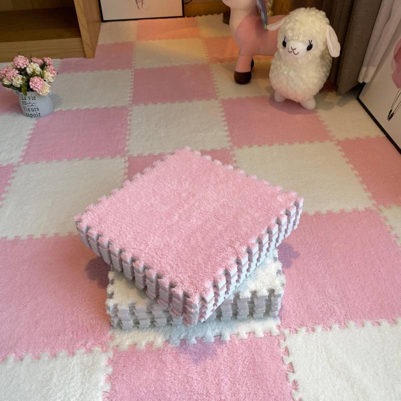 20 Stück Weicher Plüsch Kinderteppich Baby Spielmatte Kinderteppiche Spielzeug EVA Schaum Kindermatte Puzzle Ineinandergreifende Bodenmatten 30*30 CM 20pcs rosa/weiß von Joom DACH