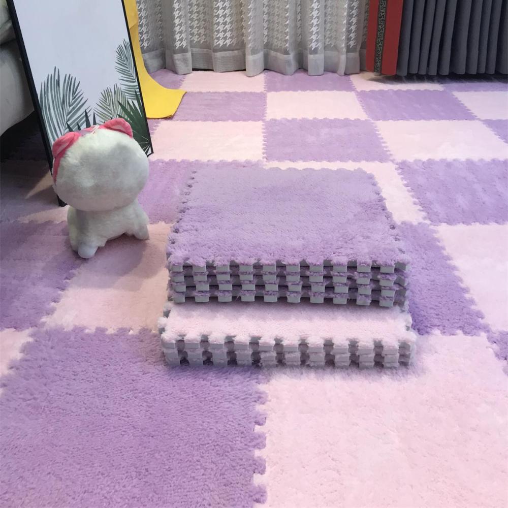 20 Stück Weicher Plüsch Kinderteppich Baby Spielmatte Kinderteppiche Spielzeug EVA Schaum Kindermatte Puzzle Ineinandergreifende Bodenmatten 30*30 CM 20pcs violett/rosa von Joom DACH