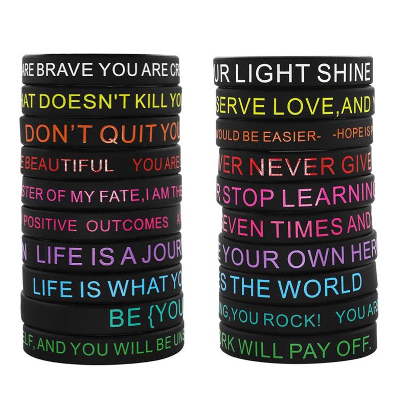 20 Stück inspirierende Silikonarmbänder mit motivierendem Zitat, mehrfarbige Armbänder für Kinder und Erwachsene 1 von Joom DACH
