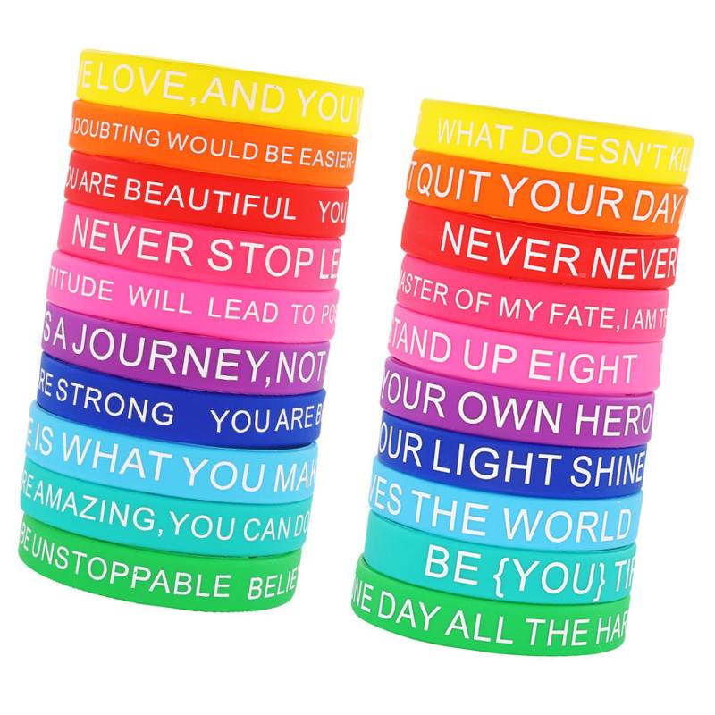 20 Stück inspirierende Silikonarmbänder mit motivierendem Zitat, mehrfarbige Armbänder für Kinder und Erwachsene 2 von Joom DACH