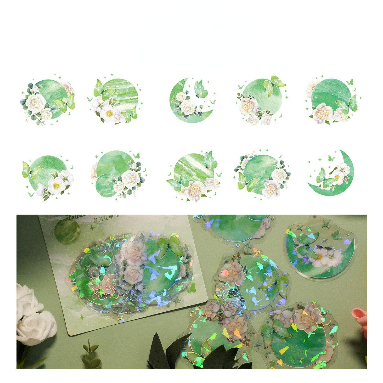 20 Stücke Laser Stern Mond Blume Serie Aufkleber DIY Kunst Scrapbooking Kreatives Material Etikett Tagebuch Telefon Dekorative Journal Aufkleber grün von Joom DACH