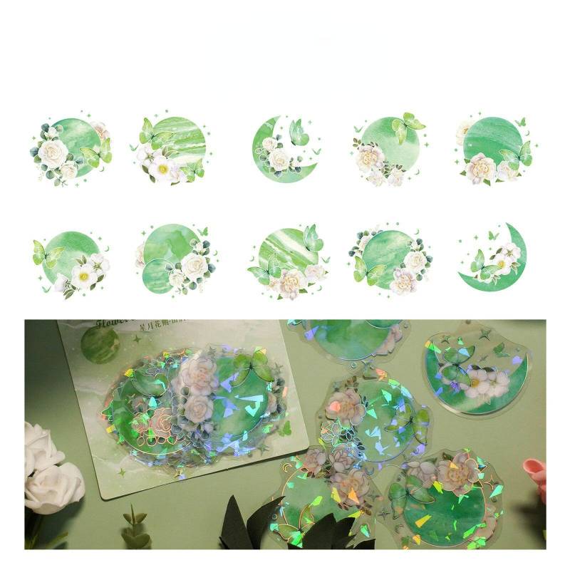 20 Stücke Laser Stern Mond Blume Serie Aufkleber DIY Kunst Scrapbooking Kreatives Material Etikett Tagebuch Telefon Dekorative Journal Aufkleber grün von Joom DACH