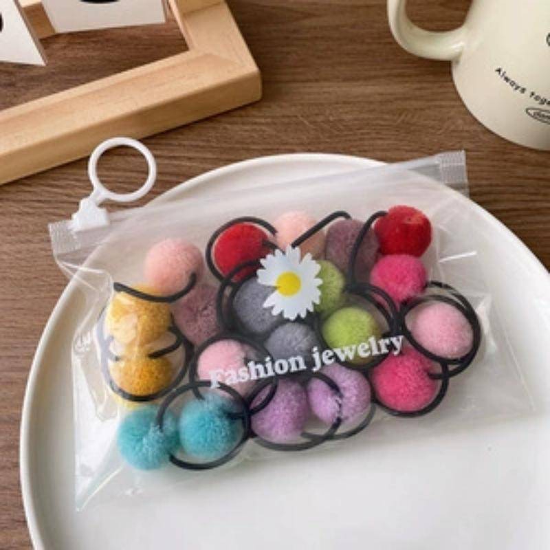 20 Stücke Mädchen Bunte Plüsch Ball Elastische Haarbänder Kinder Haarseile Pferdeschwanz-riegel Gummibänder Kopfbedeckung Haarschmuck Geschenk G von Joom DACH