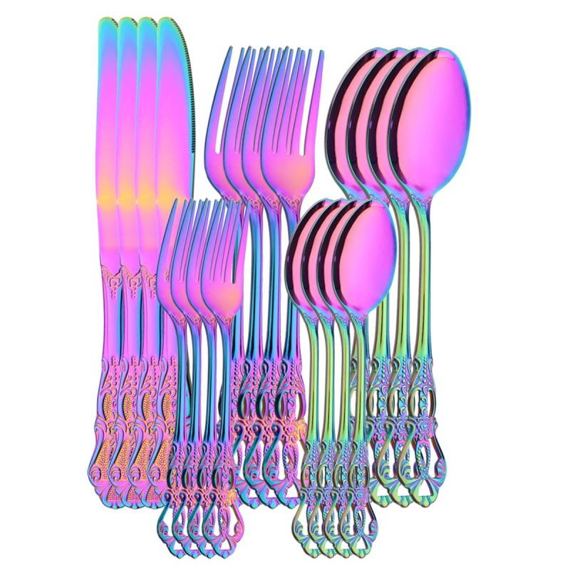20 Teile/satz Hohe Qualität Edelstahl Besteck Besteck Messer Gabel Dessert Löffel Geschirr Regenbogen Gold Besteck Set Für Familie gold von Joom DACH