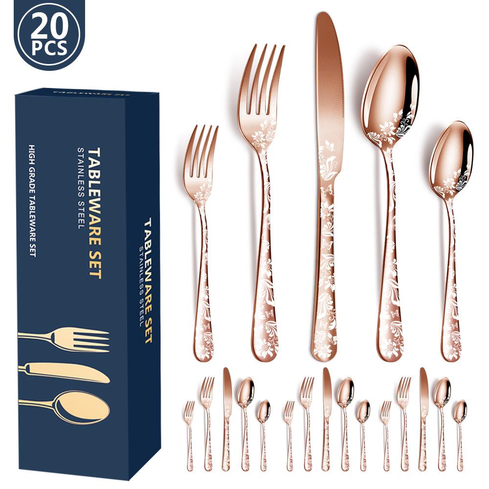 20-teiliges Besteck-Set aus Edelstahl, hochglanzpoliert, Besteck-Set, 4 Messer, 4 Gabeln, 4 Löffel rose gold von Joom DACH