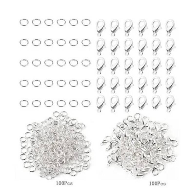 200 Stück Halskettenverschluss Silber Optik Legierung Schmuckverschlüsse Karabinerverschlüsse Biegeringe für DIY Armbänder von Joom DACH