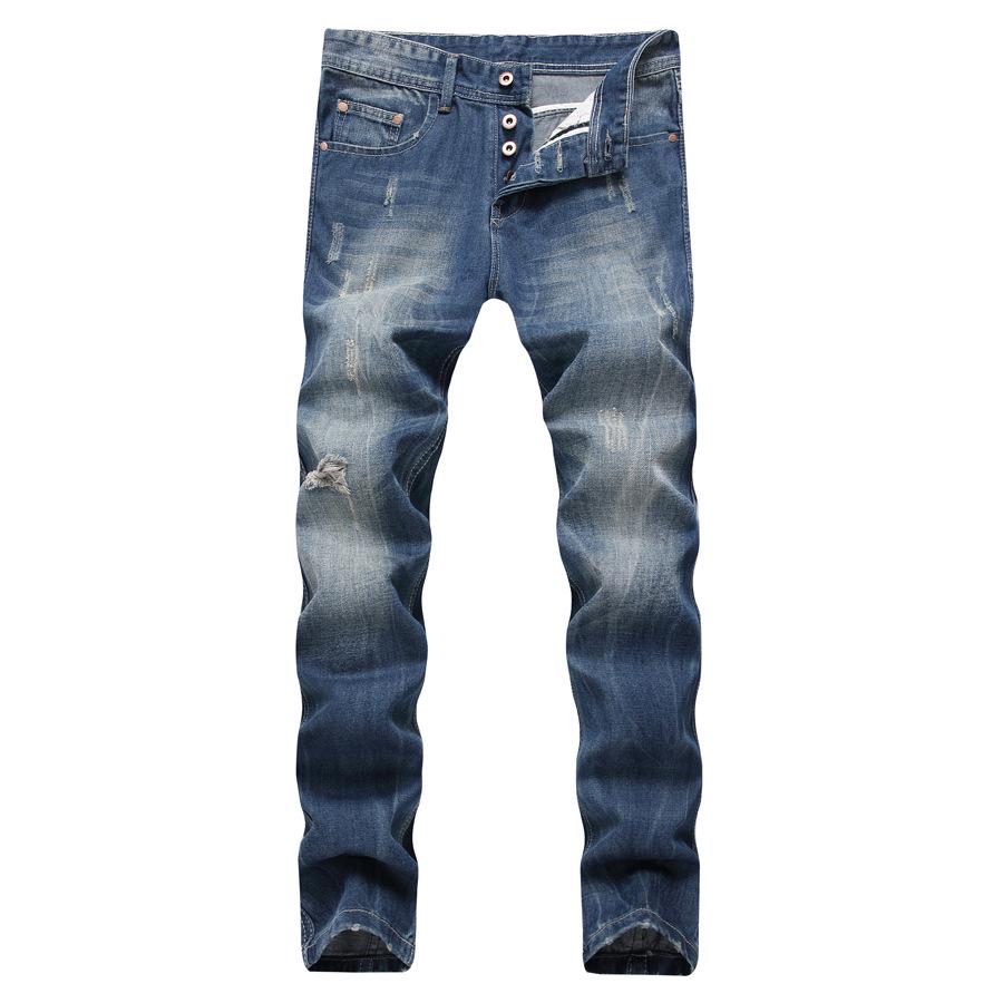 2017 Herren Europäische & Amerikanische Slim Straight Ripped Jeans, Beckham Stil, Übergröße 32 hellblaue von Joom DACH