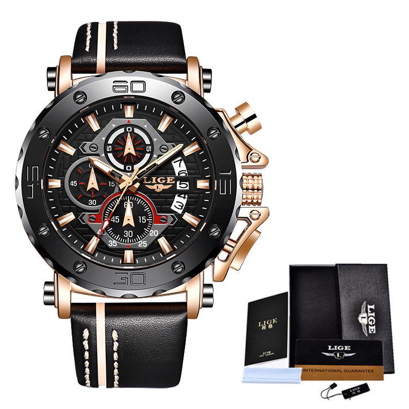 2020 LIGE Neue Herren Uhren Top-marke Luxus Große Zifferblatt Militär Quarzuhr Leder Wasserdichte Sport armbanduhr Männer Reloj hombre gold/schwarz von Joom DACH