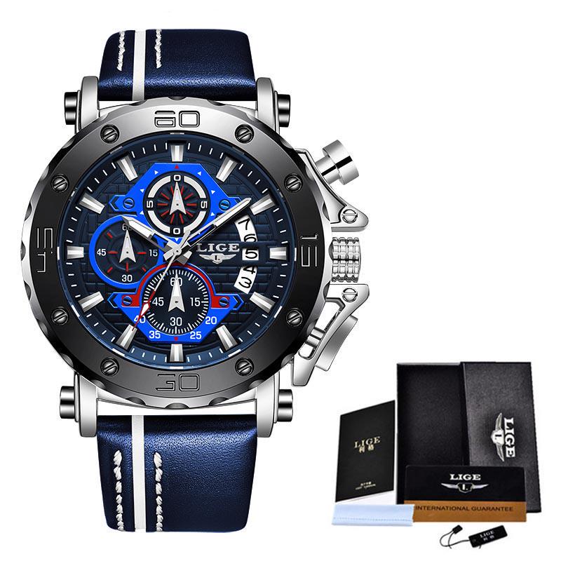 2020 LIGE Neue Herren Uhren Top-marke Luxus Große Zifferblatt Militär Quarzuhr Leder Wasserdichte Sport armbanduhr Männer Reloj hombre silber/blau von Joom DACH