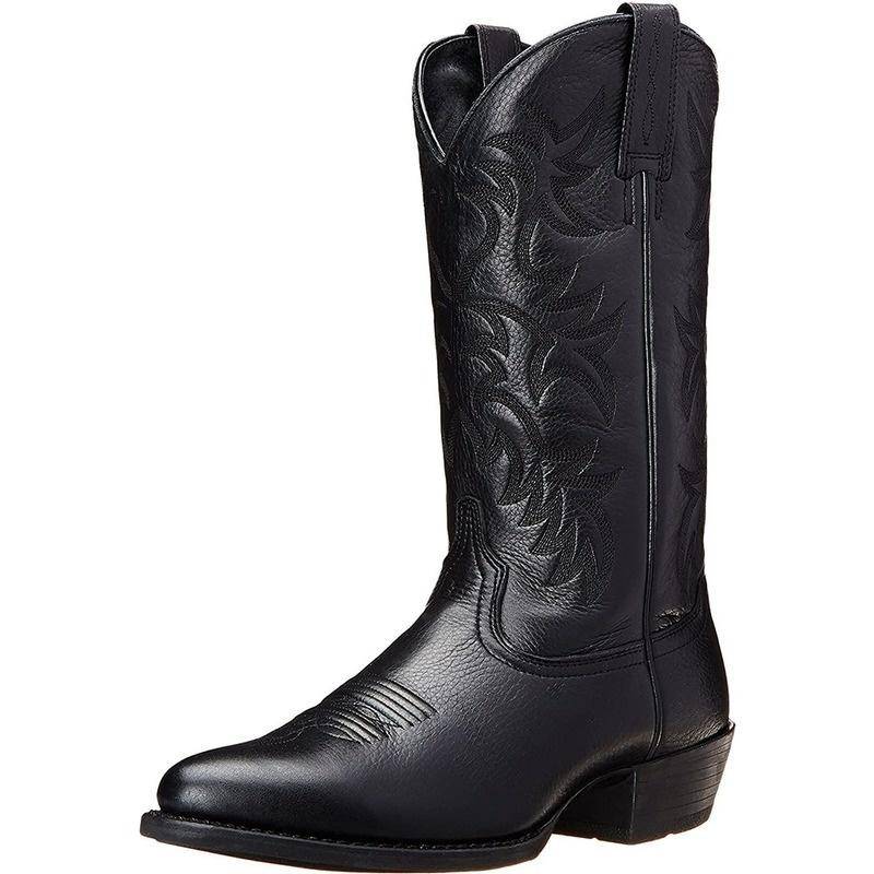 2020 Mode Herren Retro Distressed Westernstiefel Leder Cowboystiefel Stickerei Hohe Stiefel Blockabsatz Spitzschuh Ritterstiefel Botas Masculinas EU43 schwarz von Joom DACH