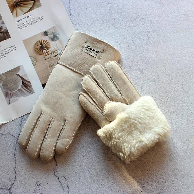 2020 Schaffell Pelzhandschuhe Frauen Verdickte Winter Wärme Outdoor Winddichte Motorrad Reiten Farbe Leder Fingerhandschuhe One Size von Joom DACH