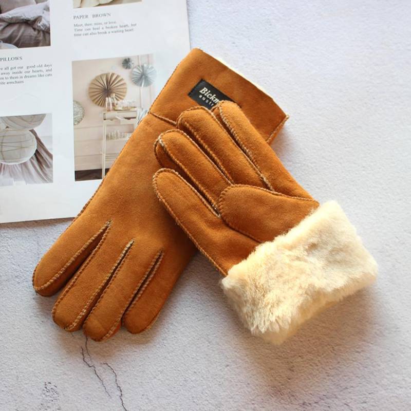 2020 Schaffell Pelzhandschuhe Frauen Verdickte Winter Wärme Outdoor Winddichte Motorrad Reiten Farbe Leder Fingerhandschuhe One Size von Joom DACH