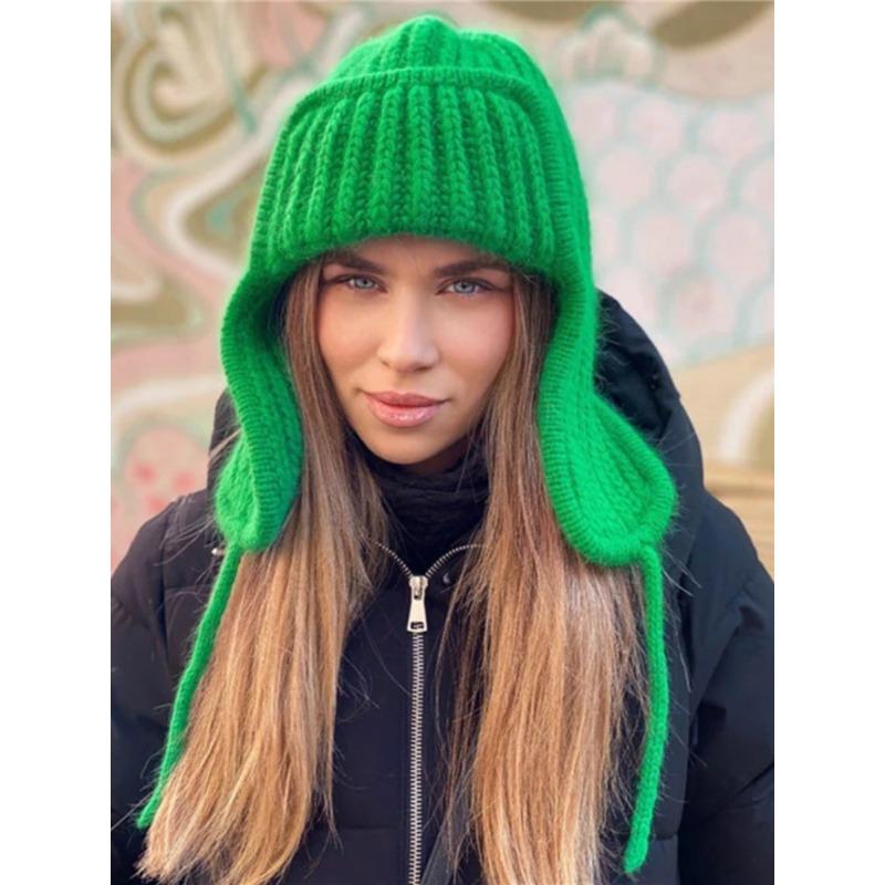 2020Bombermützen Herbst Winter Strickmützen Damen Freizeitstil Umschlag zum Binden Ohrenschutz Winddichte Warme Mütze Mode Wintermütze von Joom DACH