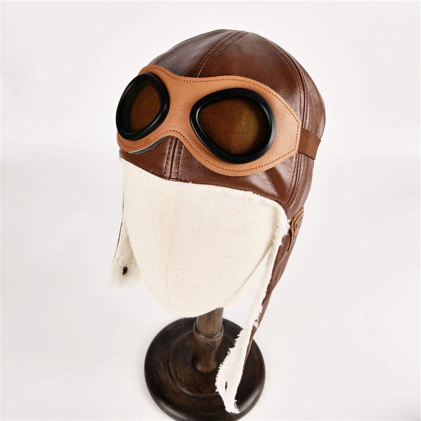 2020Kinder Winter Leder Bomber Hut Warm Halten Haben Glasse Junge Pilot Mädchen Gehörschutz Kappe Weiche Künstliche Pelz Kalten Ändern 42-52CM von Joom DACH