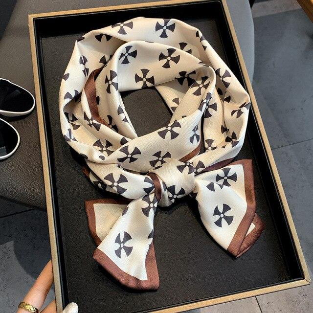 2021 Fashion Floral Print Silk Schal Frauen Dünnen Hals Lange Schals Büro Dame Schal Bandanas Weiblichen Beutel Haar Schals Taschentuch 150x17cm von Joom DACH