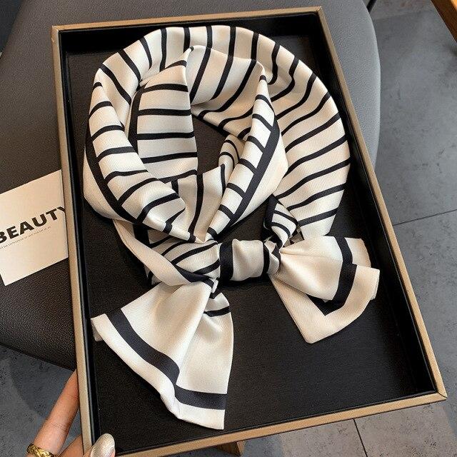 2021 Fashion Floral Print Silk Schal Frauen Dünnen Hals Lange Schals Büro Dame Schal Bandanas Weiblichen Beutel Haar Schals Taschentuch 150x17cm von Joom DACH