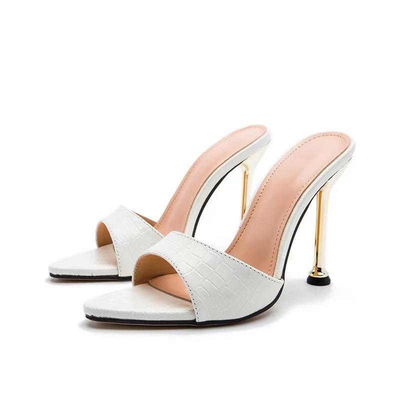 2021 Große High-Heel-Sandalen mit offenem Zehenbereich und Schlangenmuster für Damen 38 weiß von Joom DACH