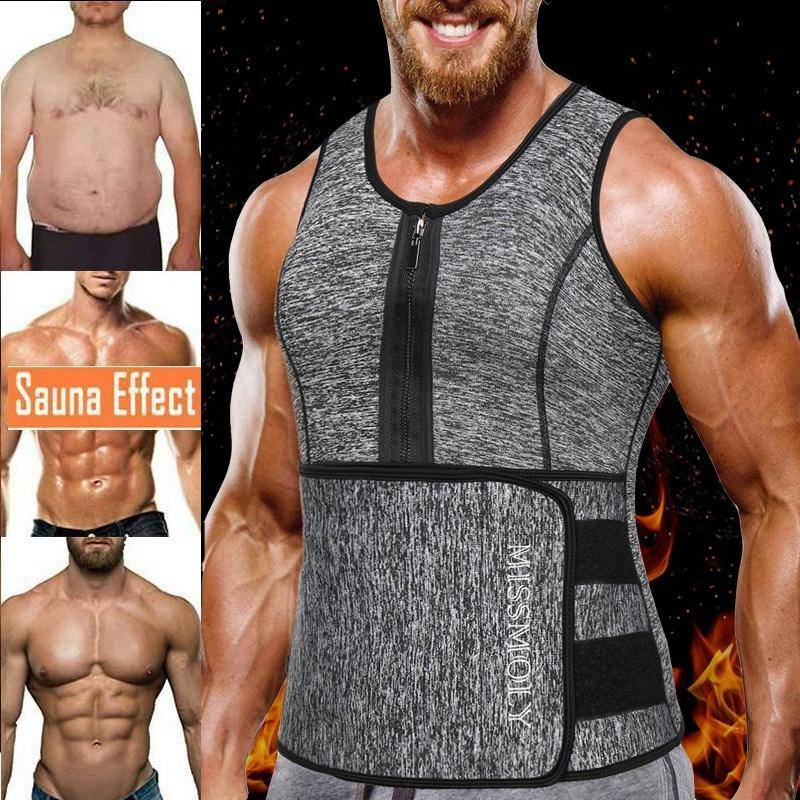 2021 Neues Herren-Schwitz-Sauna-Weste, Taillentrainer, Body Shaper, Tanktop, Kompressionsshirt, Kompressionstraining, Fitness, Trainingsanzug mit Rückenstütze XXXL grau von Joom DACH