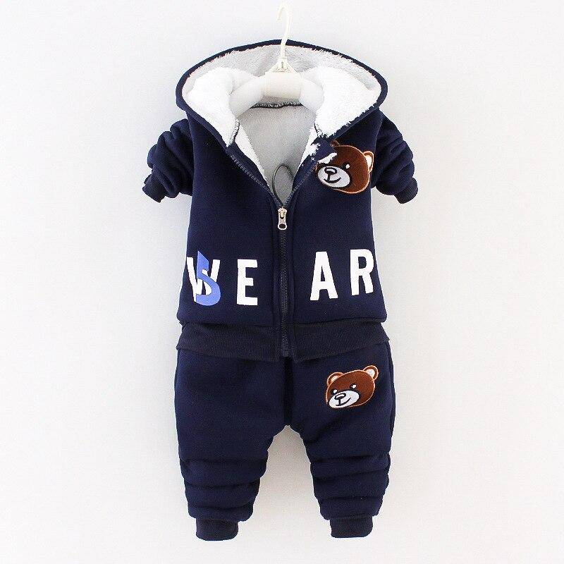 2021 Winter Baby Kinder Kleidung Sets Cartoon Kleinkind Jungen Mädchen Warme Mit Kapuze Mäntel Hosen Anzug Kinder Dicke Trainingsanzug Kleidung Set 100cm weiß/navy blau von Joom DACH