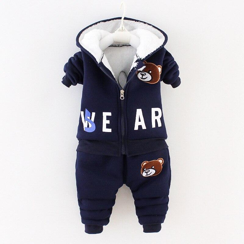 2021 Winter Baby Kinder Kleidung Sets Cartoon Kleinkind Jungen Mädchen Warme Mit Kapuze Mäntel Hosen Anzug Kinder Dicke Trainingsanzug Kleidung Set 80cm navy blau/weiß von Joom DACH