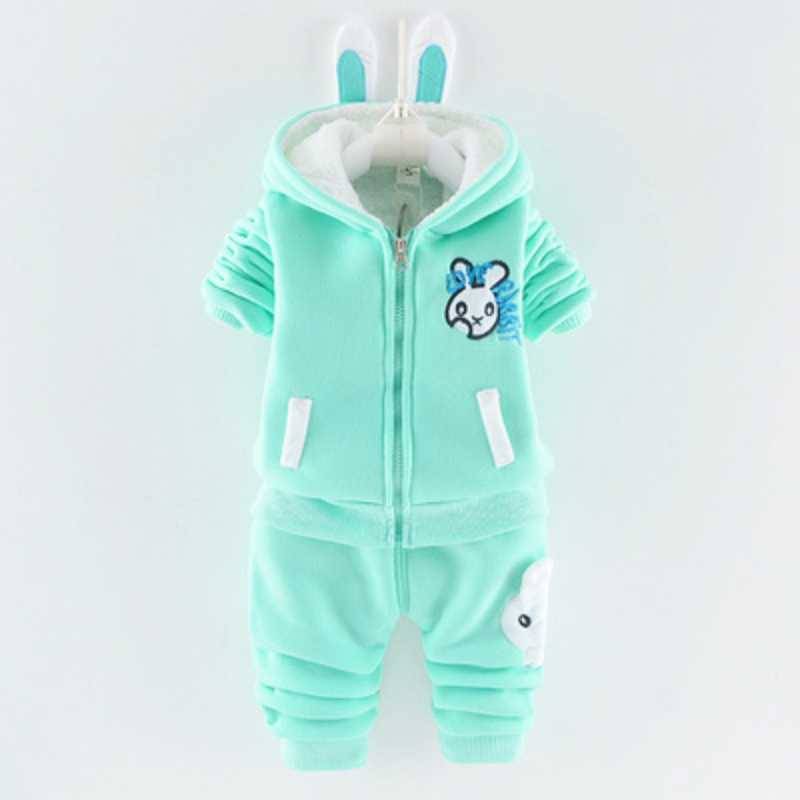 2021 Winter Baby Kinder Kleidung Sets Cartoon Kleinkind Jungen Mädchen Warme Mit Kapuze Mäntel Hosen Anzug Kinder Dicke Trainingsanzug Kleidung Set 90cm weiß/hellgrüne von Joom DACH