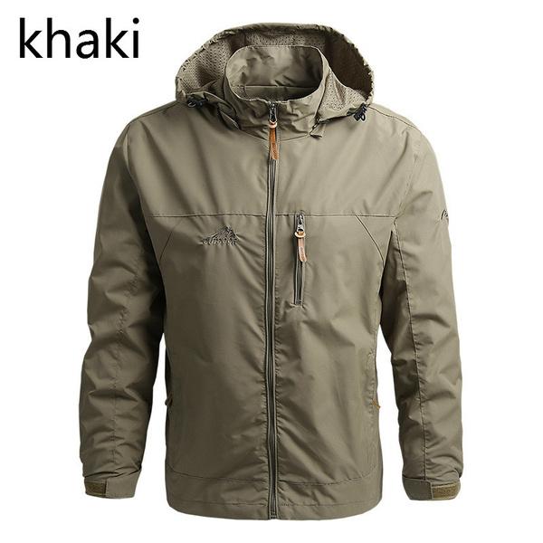2021 mode Marke Wasserdichte Jacke Regenmantel herren Sportswear Outdoor Mit Kapuze Soft Shell Jacke Regendicht Jacke XXXL khaki von Joom DACH
