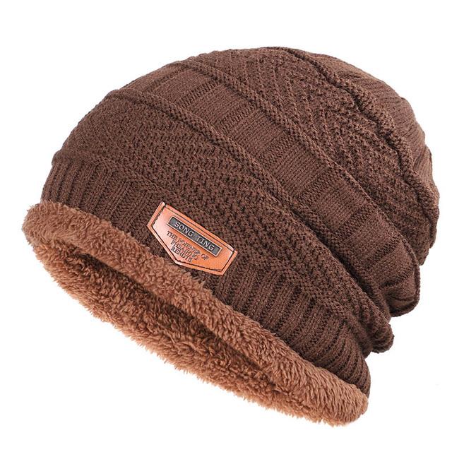 2021 neue Einfarbig Stricken Beanie Hut männer Winter Hüte Junge Warme Plus Samt Verdicken Sicherungs Kappe Skullies Wolle caps Knochen Männlich braun von Joom DACH