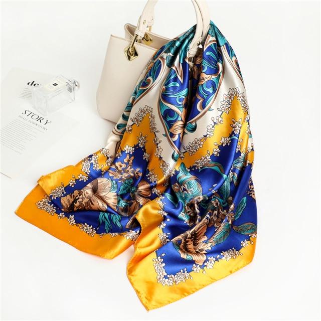 2021 seide Schal Quadrat Schal Für Frauen Drucken Stirnband Foulard Satin Hijab Haar Bands Halstuch Weibliche Kopf Wraps Bandana 90x90cm von Joom DACH
