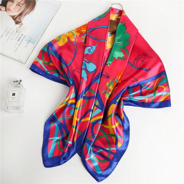 2021 seide Schal Quadrat Schal Für Frauen Drucken Stirnband Foulard Satin Hijab Haar Bands Halstuch Weibliche Kopf Wraps Bandana 90x90cm von Joom DACH