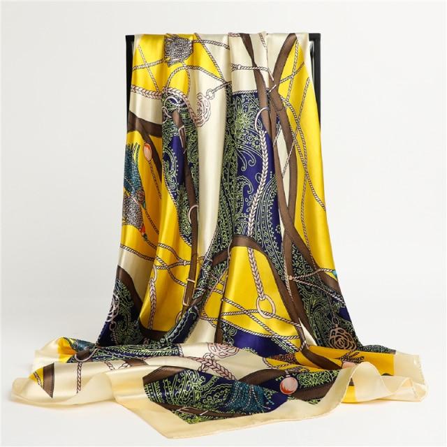 2021 seide Schal Quadrat Schal Für Frauen Drucken Stirnband Foulard Satin Hijab Haar Bands Halstuch Weibliche Kopf Wraps Bandana 90x90cm von Joom DACH